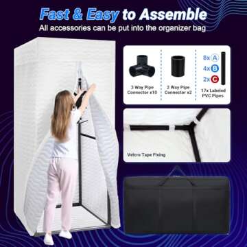 KFURNIKN Portable Vocal Booth,Recording Booth for Echo-Free Sound,Sound Booth for Recording,Music Acoustic Treatment,Home Sound Isolation Booth with Lights,Travel bag