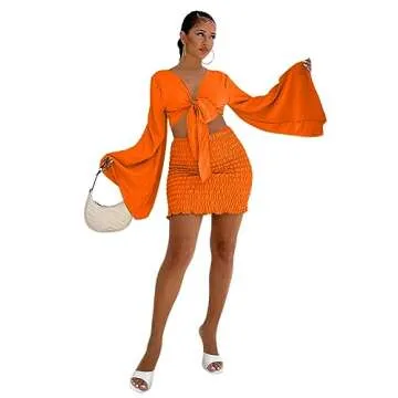 LYANER Women's Stylish 2 Piece Crop Top and Mini Skirt Set