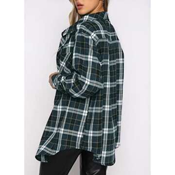 Lacozy Womens Open Front Cardigan Buffalo Plaid Flannel Blue White