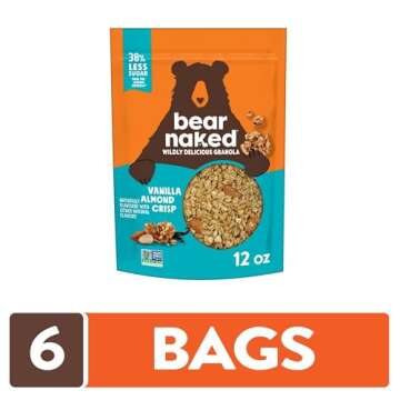 Bear Naked Granola Cereal, Whole Grain Granola, Breakfast Snacks, Vanilla Almond Crisp (6 Bags)