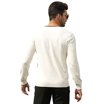 Esobo Men's Cotton Sweater V Neck Long Sleeve Knitted Pullover Jumper Tops (White,X-Large)