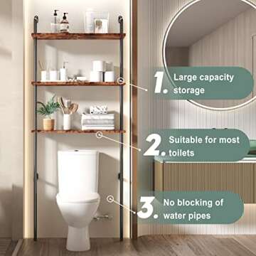AmazerBath Bathroom Organizer Over Toilet Storage Shelf Wood, Above Toilet Storage Shelf Rack 3-Tier, Wall-Mounted Space Saver, Restroom Laundry, Rustic Brown