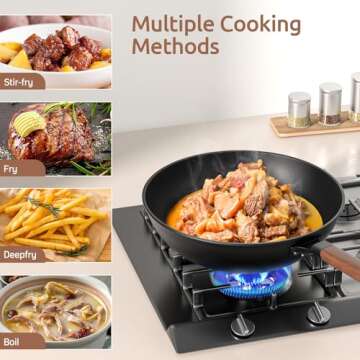 Todlabe Carbon Steel Wok - Including Glass Cover and Silicone Spatula, 13-Inch Woks & Stir-Fry Pans for Induction, Electric, Gas Stoves