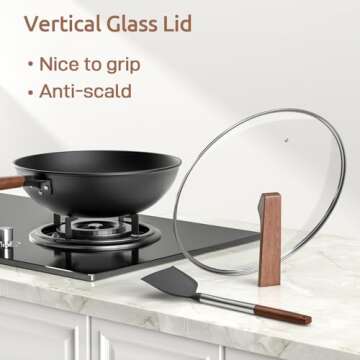 Todlabe Carbon Steel Wok - Including Glass Cover and Silicone Spatula, 13-Inch Woks & Stir-Fry Pans for Induction, Electric, Gas Stoves