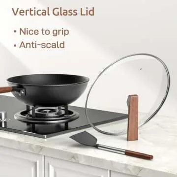 Todlabe Carbon Steel Wok - Including Glass Cover and Silicone Spatula, 13-Inch Woks & Stir-Fry Pans for Induction, Electric, Gas Stoves