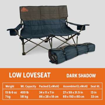 Kelty Low Loveseat Camping Chair – Portable, Folding Chair for Festivals, Camping and Beach Days, Dark Shadow/Navy