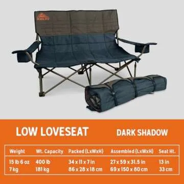 Kelty Low Loveseat Camping Chair – Portable, Folding Chair for Festivals, Camping and Beach Days, Dark Shadow/Navy