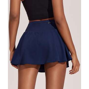 PINSPARK Women's High Waisted Tennis Skirts - Tummy Control Golf Skirt with Shorts & Pockets, Navy B...