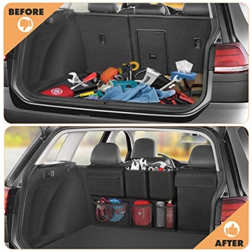 FINPAC Car Trunk Organizer and Storage, Detachable Seat Back Hanging Organizers Storage with Zippers, Large Capacity Car Accessories Interior for Jeeps, SUVs, Vans (Black)