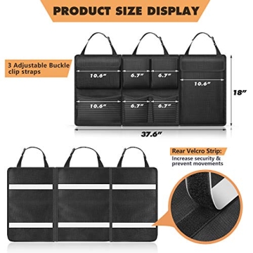 FINPAC Car Trunk Organizer and Storage, Detachable Seat Back Hanging Organizers Storage with Zippers, Large Capacity Car Accessories Interior for Jeeps, SUVs, Vans (Black)