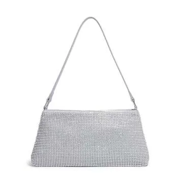 YUWITA Sparkly Evening Purse for Women Prom Dressy Night Out Small Shoulder Bag (Rhinestone Silver)