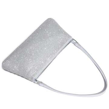 YUWITA Sparkly Evening Purse for Women Prom Dressy Night Out Small Shoulder Bag (Rhinestone Silver)