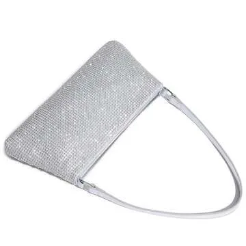 YUWITA Sparkly Evening Purse for Women Prom Dressy Night Out Small Shoulder Bag (Rhinestone Silver)