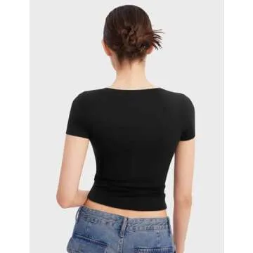 PUMIEY Scoop Neck Short Sleeve T Shirts for Women