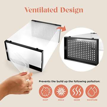 HPST 12-Pack Shoe Storage Boxes - Shoes Organizer for Closet - Clear Plastic Stackable Shoe Containers - Clear Shoe Boxes Stackable and Foldable For Sneaker Storage, Books, Toys, Tools Black