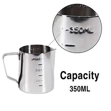 Coffee Milk Frothing Pitcher Cup with Measurement Inside Thermometer set 12oz/350ML Stainless Steel ...