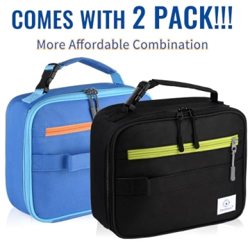 Durable Insulated Lunch Bag for School and Work - 2 Pack