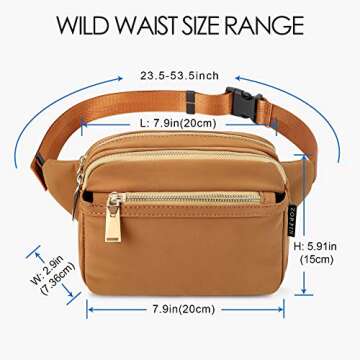 ZORFIN Fanny Packs for Women Men, Belt Bag with 4 Zipper Pockets, Fashion Crossbody Bags, Large Capacity Waist Packs with Adjustable Strap for Workout/Running/Hiking (Brown)