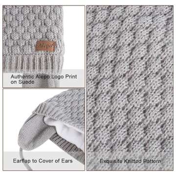 3 Pack Baby Beanie Hats with Earflaps, 2 Size Baby Winter Hat for Newborn Infant Toddler Kids Children with Cute Smiley Face, Soft Warm Fleece Lined Knit Hat for Girls Boys-16 Gray