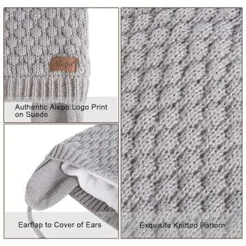 3 Pack Baby Beanie Hats with Earflaps, 2 Size Baby Winter Hat for Newborn Infant Toddler Kids Children with Cute Smiley Face, Soft Warm Fleece Lined Knit Hat for Girls Boys-16 Gray