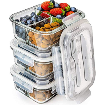 PrepNaturals 3 Pack 34 Oz Glass Meal Prep Containers - Versatile Multi-Compartment Storage Solutions