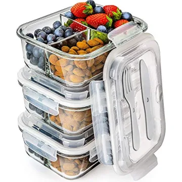 PrepNaturals 3 Pack 34 Oz Glass Meal Prep Containers - Versatile Multi-Compartment Storage Solutions