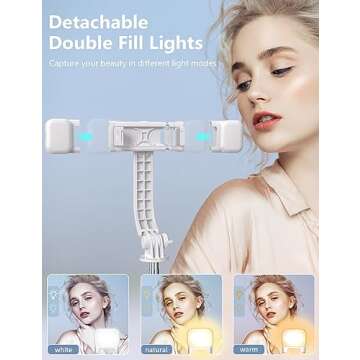 45'' Selfie Stick with Light, Travel Tripod Essentials with Wireless Remote, Portable Cell Phone Tri...