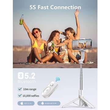 45'' Selfie Stick with Light, Travel Tripod Essentials with Wireless Remote, Portable Cell Phone Tripod Stand, Beach Cruise Ship Essentials for Family, Compatible with 4-7.2" All Smartphone