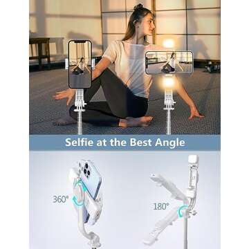 45'' Selfie Stick with Light, Travel Tripod Essentials with Wireless Remote, Portable Cell Phone Tripod Stand, Beach Cruise Ship Essentials for Family, Compatible with 4-7.2" All Smartphone