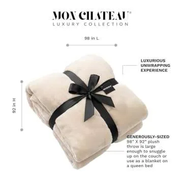 Mon Chateau Luxury Over-Sized Ultra Soft Reversible Flannel Throw Blanket for Couch, Sofa, or Queen Size Bed - Plush Cozy Soft Blanket for Sleeping or Home Decor - 98" x 92" (Beige - Queen)