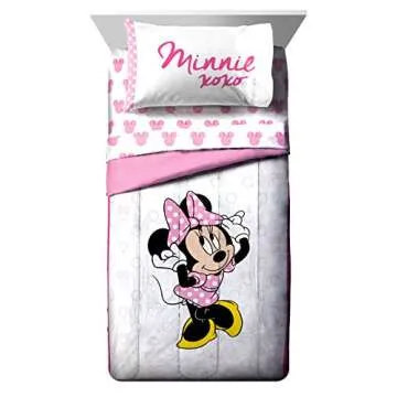 Jay Franco Minnie Mouse XOXO 5 Piece Twin Bed Set - Soft & Durable Bedding Set for Kids