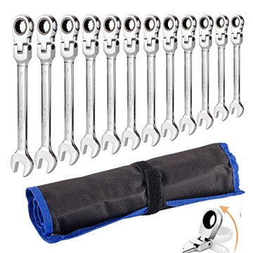 Qnkaa 12pcs Flex Ratchet Wrench Set - 8-19mm, 72-Tooth Gear, Durable