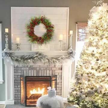 VioletEverGarden Artificial Christmas Wreath 22 Inch Christmas Wreaths for Front Door Large Winter Wreath with Pine Cones and Red Berries for Outdoor Indoor Holiday Xmas Celebration(Red)