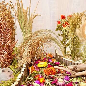 Natural Hamster Bedding Edible Flowers Herbs Sprays Treat Cereal Grain For Cage Habitat Enclosure Decor Hamster Chews For Dwarf Syrian Gerbils Mice Mouse Rat Forage Pet Hamster Accessories Supplies