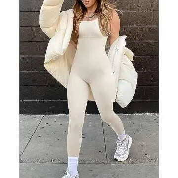 MOSHENGQI Women Racerback One Piece Jumpsuits Sleeveless Backless Bodycon Tummy Control Workout Romper