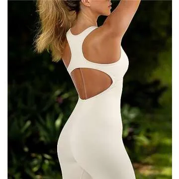 MOSHENGQI Women Racerback One Piece Jumpsuits Sleeveless Backless Bodycon Tummy Control Workout Romper
