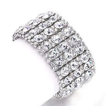 EVER FAITH Women's Austrian Crystal Round Shaped Bridal Elastic Stretch Bracelet Clear Silver-Tone