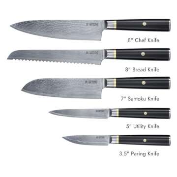 Yatoshi Magnetic Kitchen Knife Block Set 6 Pcs - Japanese 67 Layer High-Grade VG-10 Damascus Steel K...