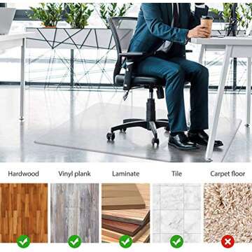 BesWin Office Chair Mat for Hard Floor - 29"x47" Clear PVC Desk Chair Mat - Heavy Duty Floor Protect...