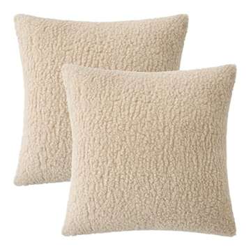 MIULEE Pack of 2 Decorative New Luxury Series Style Dark Cream Faux Fur Throw Pillow Covers Super Soft Wool Pillow Cases Cushion Covers for Sofa Bedroom Living Room 20x20 Inch 50x50 cm