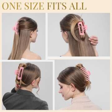 LuSeren 8 Pack Pink Hair Clips for Women 4.3 Inch Large Hair Claw Clips for Women Thin Thick Curly Hair, Big Banana Clips,Strong Hold jaw clips