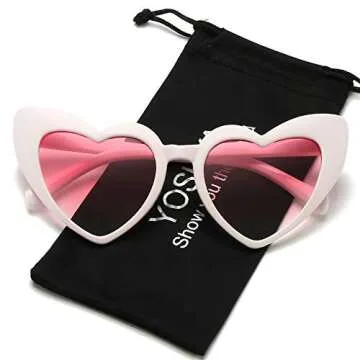 YOSHYA Clout Goggle Heart Sunglasses Vintage Cat Eye Mod Style Retro Kurt Cobain Glasses (Black Grey + Beige Pink)