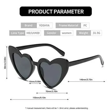 YOSHYA Clout Goggle Heart Sunglasses Vintage Cat Eye Mod Style Retro Kurt Cobain Glasses (Black Grey + Beige Pink)