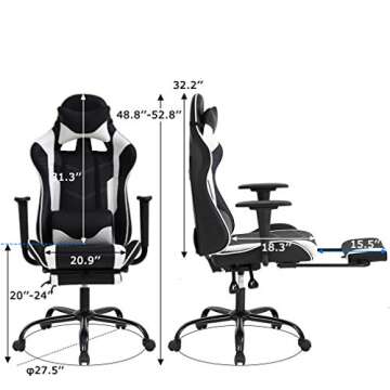 PC Gaming Chair Office Chair Ergonomic Massage PU Leather Recliner Computer Chair with Lumbar Suppor...
