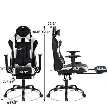 PC Gaming Chair Office Chair Ergonomic Massage PU Leather Recliner Computer Chair with Lumbar Suppor...