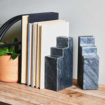 Main + Mesa Geometric Marble Bookends, Black, Set of 2