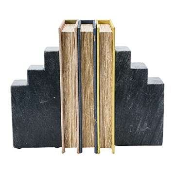 Main + Mesa Geometric Marble Bookends, Black, Set of 2
