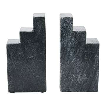 Main + Mesa Geometric Marble Bookends, Black, Set of 2