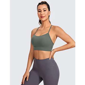 CRZ YOGA Butterluxe Womens Y-Back Racerback Sports Bra - Spaghetti Straps Wireless Scoop Neck Athletic Padded Yoga Tops Grey Sage Small