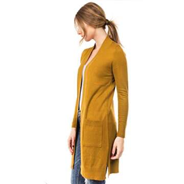 CIELO Women's Long Sleeve Sweater Duster Cardigan, Mustard, Large